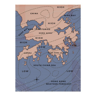 Hong Kong Vintage Weather Map Poster