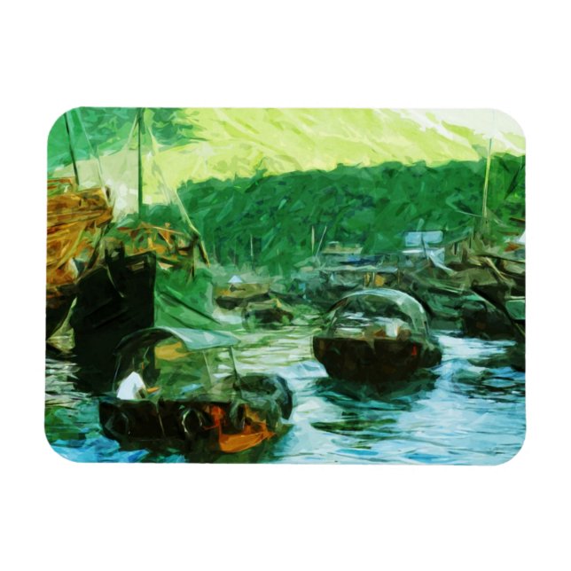 Hong Kong Water Taxis Abstract Impressionism Magnet (Horizontal)