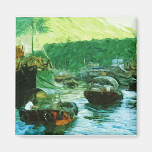 Hong Kong Water Taxis Abstract Impressionism Magnet