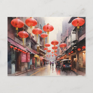 Hong Kong watercolor art Postcard