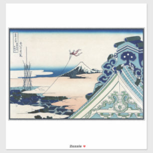 Honganji Temple Vista of Mt. Fuji Japanese Woodcut
