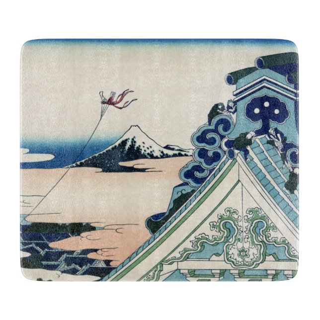Honganji Temple Vista of Mt. Fuji Japanese Woodcut Cutting Board (Front)