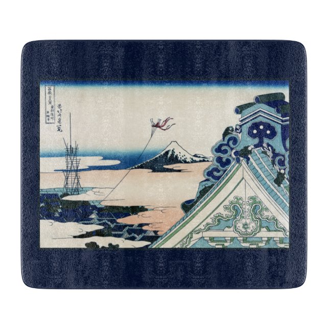 Honganji Temple Vista of Mt. Fuji Japanese Woodcut Cutting Board (Front)