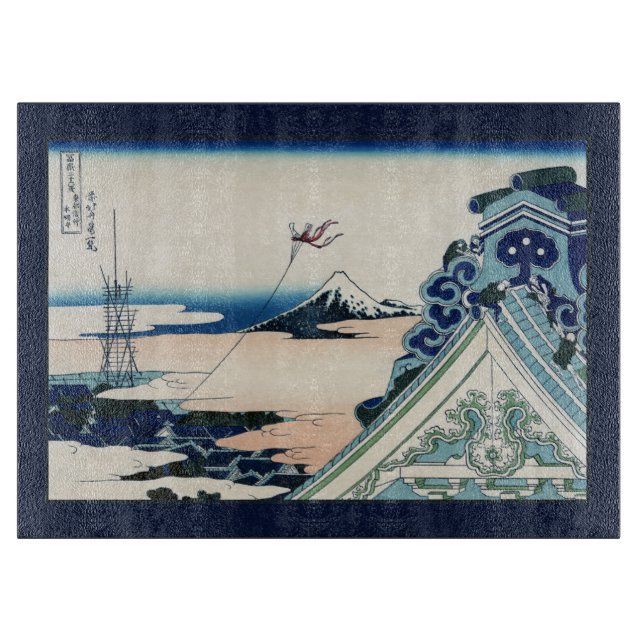 Honganji Temple Vista of Mt. Fuji Japanese Woodcut Cutting Board (Front)