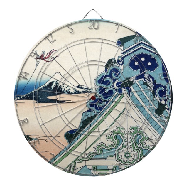 Honganji Temple Vista of Mt. Fuji Japanese Woodcut Dartboard (Front)