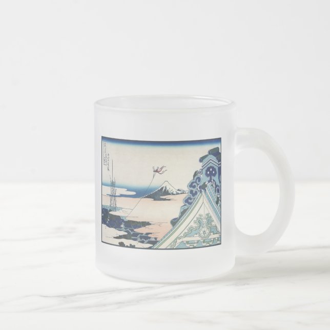 Honganji Temple Vista of Mt. Fuji Japanese Woodcut Frosted Glass Coffee Mug (Right)