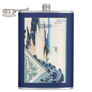 Honganji Temple Vista of Mt. Fuji Japanese Woodcut Hip Flask