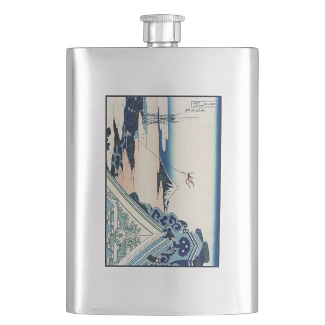 Honganji Temple Vista of Mt. Fuji Japanese Woodcut Hip Flask (Front)