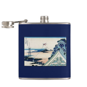 Honganji Temple Vista of Mt. Fuji Japanese Woodcut Hip Flask