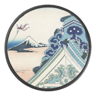 Honganji Temple Vista of Mt. Fuji Japanese Woodcut Hockey Puck