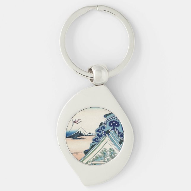 Honganji Temple Vista of Mt. Fuji Japanese Woodcut Key Ring (Front)