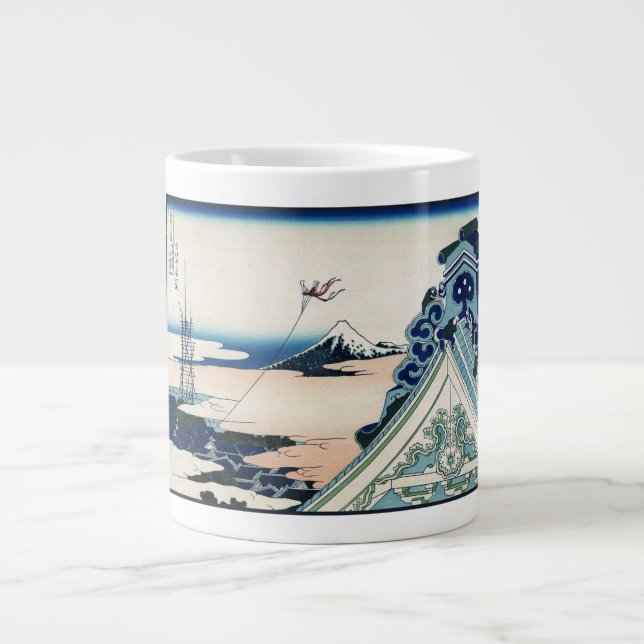 Honganji Temple Vista of Mt. Fuji Japanese Woodcut Large Coffee Mug (Front)