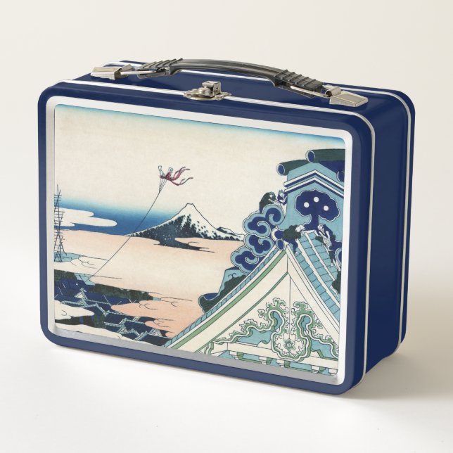Honganji Temple Vista of Mt. Fuji Japanese Woodcut Metal Lunch Box (Front)