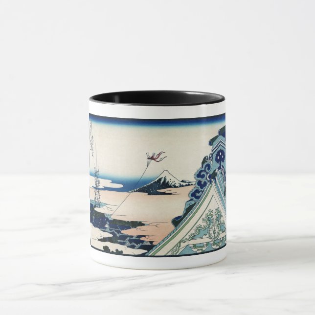 Honganji Temple Vista of Mt. Fuji Japanese Woodcut Mug (Center)