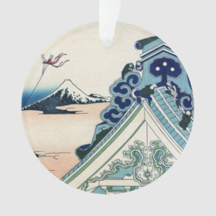 Honganji Temple Vista of Mt. Fuji Japanese Woodcut Ornament