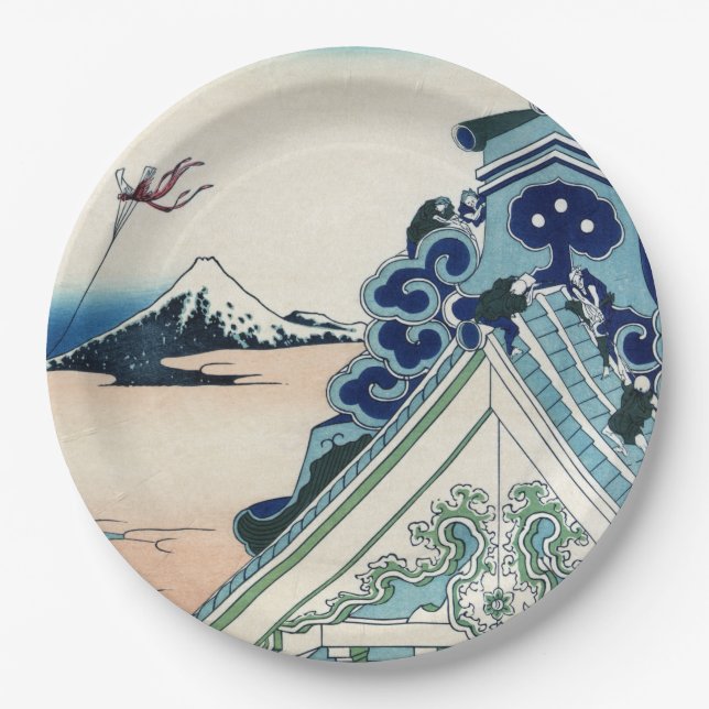 Honganji Temple Vista of Mt. Fuji Japanese Woodcut Paper Plate (Front)