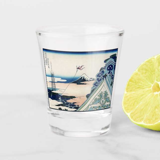 Honganji Temple Vista of Mt. Fuji Japanese Woodcut Shot Glass (Front)