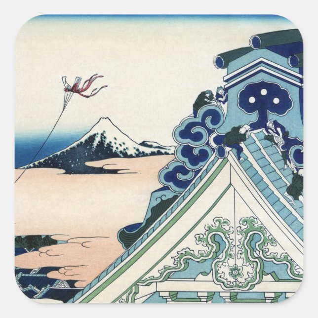 Honganji Temple Vista of Mt. Fuji Japanese Woodcut Square Sticker (Front)