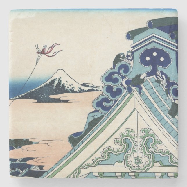 Honganji Temple Vista of Mt. Fuji Japanese Woodcut Stone Coaster (Front)