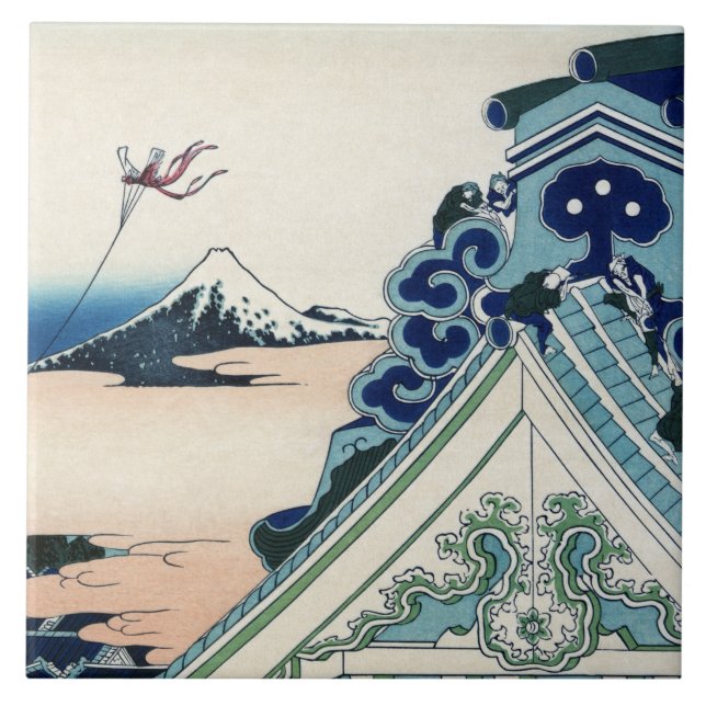 Honganji Temple Vista of Mt. Fuji Japanese Woodcut Tile (Front)