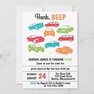 Honk Beep Automobile/Cars Birthday Party Invitation