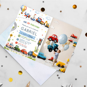 Honk, Beep, Chugga Chugga Transportation Birthday Invitation