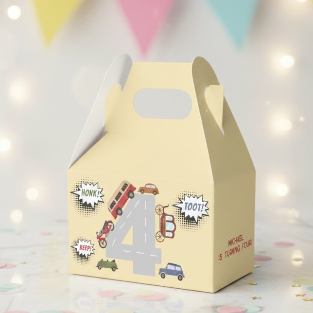 Honk beep toot retro vehicles forth boy birthday favour box (Creator Uploaded)
