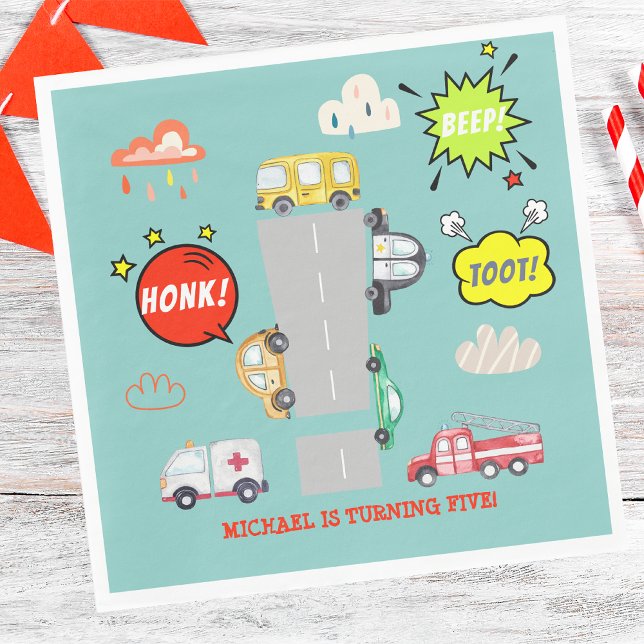 Honk beep toot vehicles boy birthday napkin (Creator Uploaded)