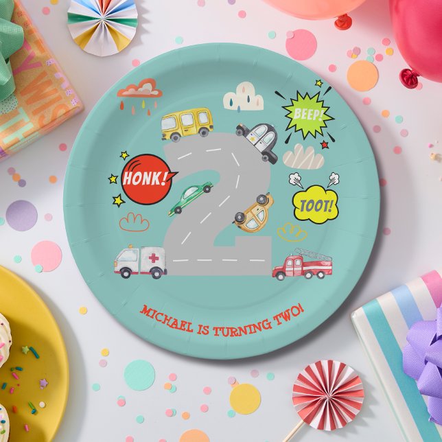 Honk beep toot vehicles boy birthday paper plate (Creator Uploaded)