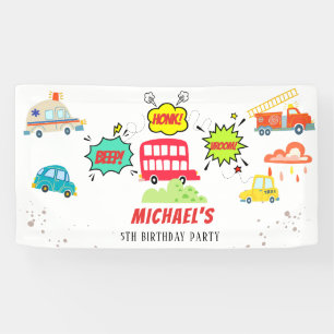 Honk beep vroom happy vehicles boy birthday banner