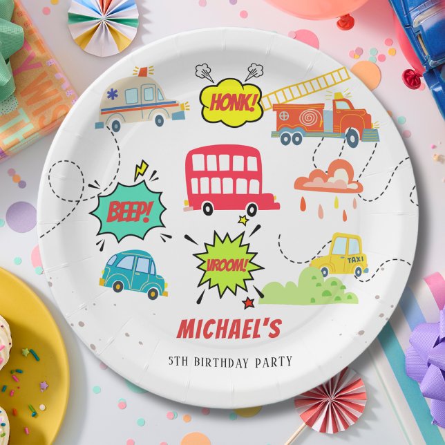 Honk beep vroom happy vehicles boy birthday paper plate (Creator Uploaded)