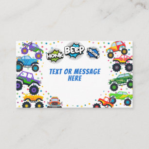 Honk beep vroom monster trucks boy birthday  enclosure card