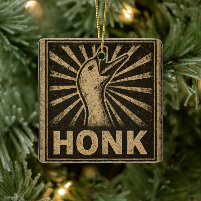 Honk Goose Funny Duck Chicken Meme Ceramic Ornament (Tree)