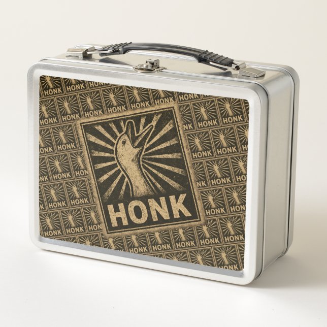 Honk Goose Funny Duck Chicken Meme Metal Lunch Box (Front)