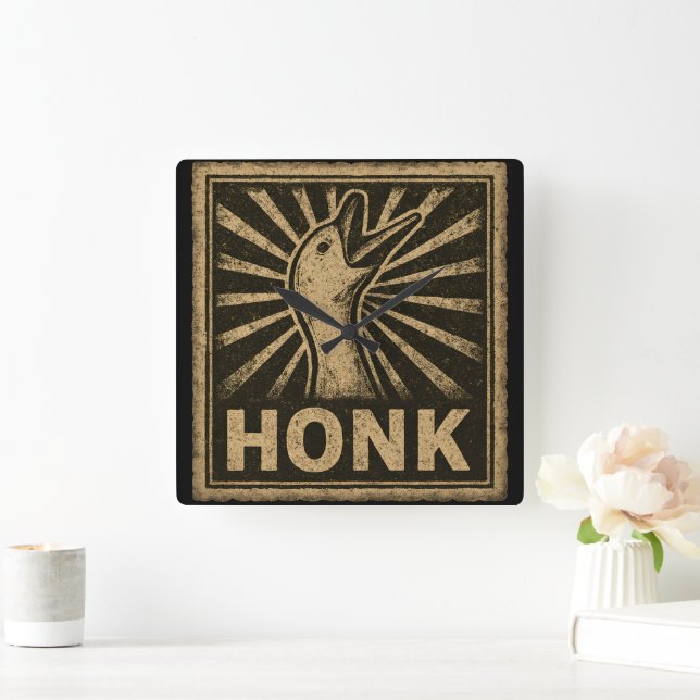 Honk Goose Funny Duck Chicken Meme Square Wall Clock (Home)