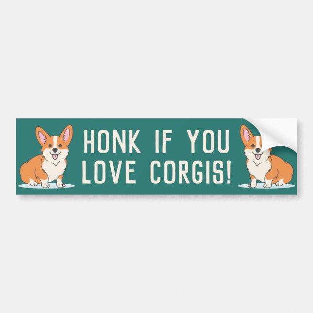 Honk If You Love Corgis Cute Green Bumper Sticker (Front)