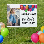 Honk & Wave Birthday Balloon Custom Photo Text Garden Sign<br><div class="desc">Let those driving by know that there's a birthday girl/boy living in the house. This double-sided birthday yard sign features "HONK & WAVE" in bold text, your birthday boy's/girl's photo, 4 lines of custom text and a border of festive balloons. Fun and colourful yet simple and classic, a yard sign...</div>