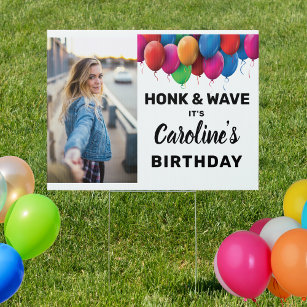 Honk & Wave Birthday Balloon Custom Photo Text Garden Sign