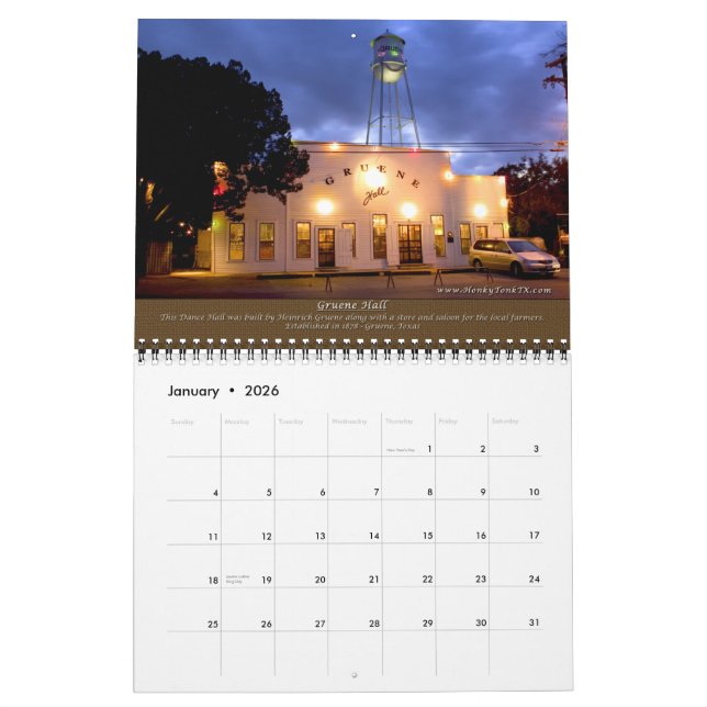 Honky Tonk Texas Dance Hall Calendar (Jan 2026)