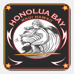 HONOLUA BAY MAUI HAWAII SURFING SQUARE STICKER