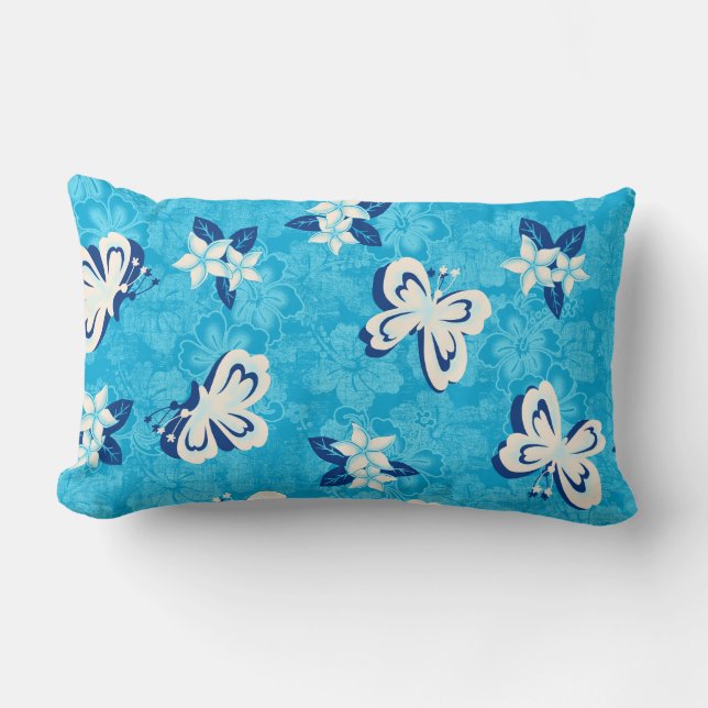Honolua Plumeria Butterfly and Hawaiian Hibiscus Lumbar Cushion (Front)