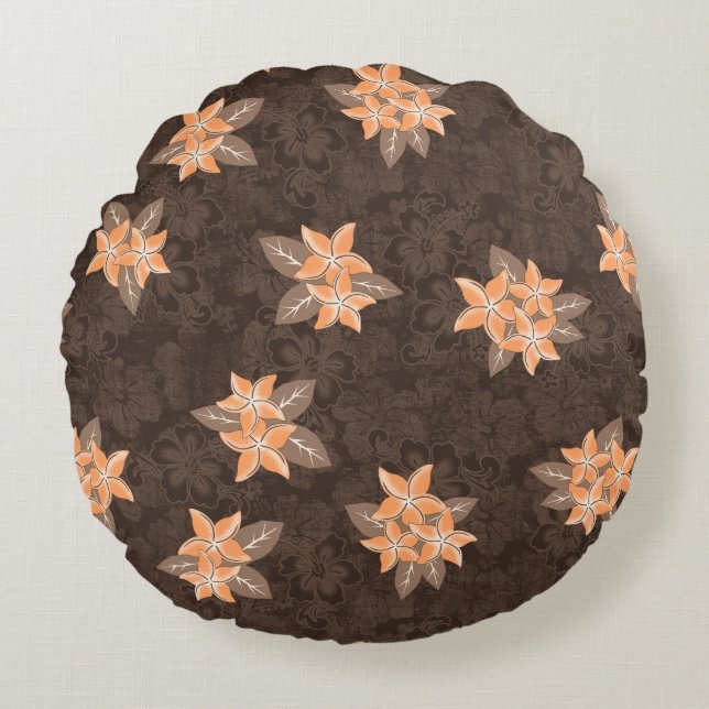 Honolua Plumeria Hawaiian Tropical Print Round Cushion (Front)