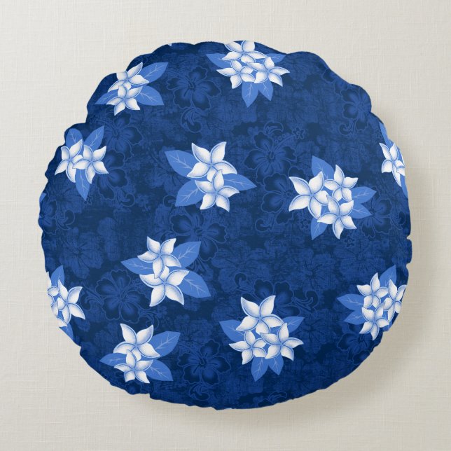 Honolua Plumeria Hawaiian Tropical Print Round Cushion (Front)