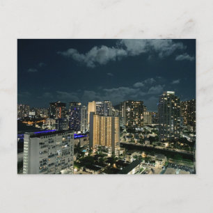 Honolulu at Night Oahu Hawaii City Photography  Postcard