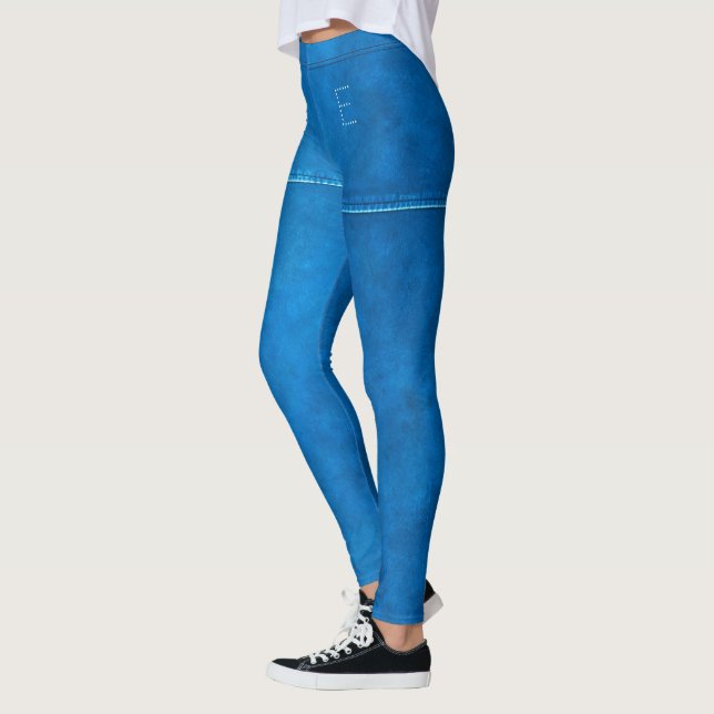 Honolulu Blue Leather & Seam Chic Custom Initial Leggings (Left)