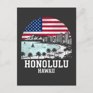 Honolulu City Hawaii American Flag Postcard
