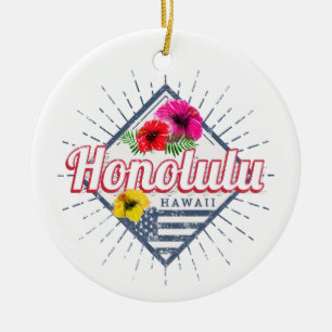 Honolulu City Hawaii United States Vintage USA Ceramic Tree Decoration