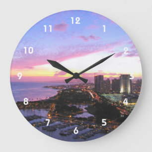 Honolulu cityscape Hawaii sunset Large Clock