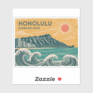Honolulu Diamond Head Oahu Waikiki Retro Minimal