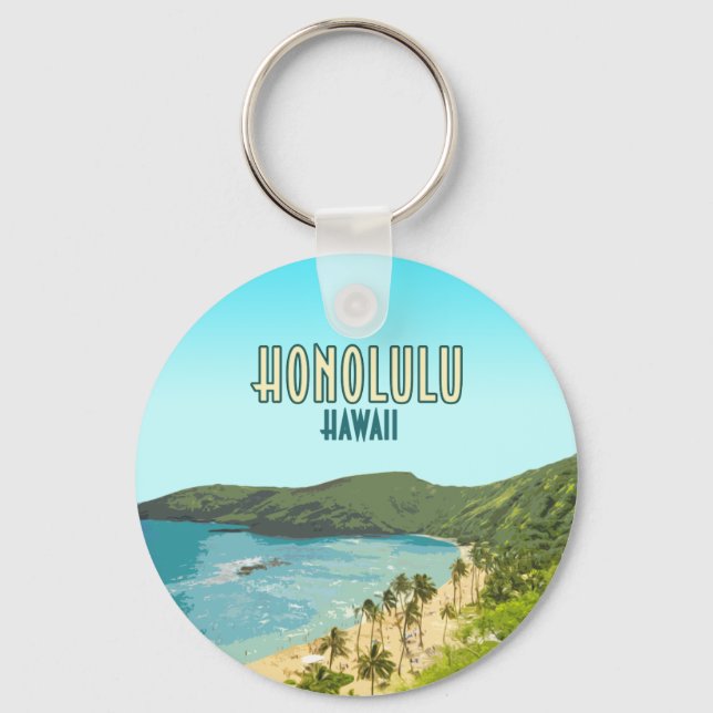 Honolulu Hanauma Bay Beach Hawaii Vintage Key Ring (Front)